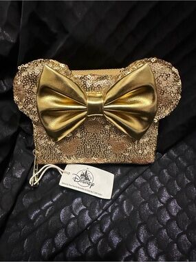 Disney Gold Sequin Minnie Bow Cosmetic Pouch